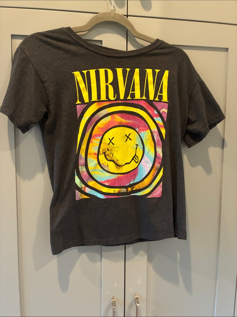 Target Gray Nirvana Tee with Yellow & Multicolor Graphic